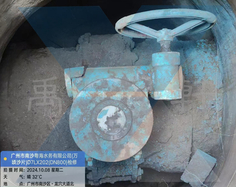 广州市南沙粤海水务DN800蝶阀检修更换QDX3-G8手动青青草免费观看视频(图1)